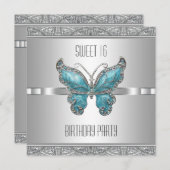 Blauwgroen Blue Butterfly Sweet 16 Verjaardagsfees Kaart (Voorkant / Achterkant)