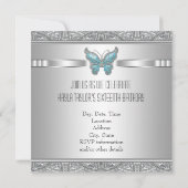 Blauwgroen Blue Butterfly Sweet 16 Verjaardagsfees Kaart (Achterkant)