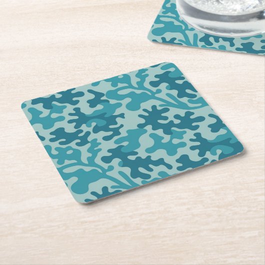 Blauwgroen Blue Camo Square Onderzetter Set (Schuin)