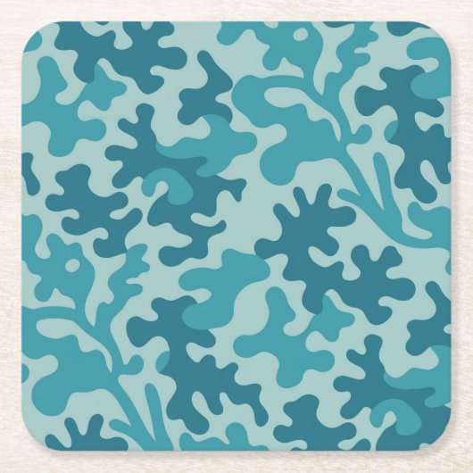 Blauwgroen Blue Camo Square Onderzetter Set (Voorkant)