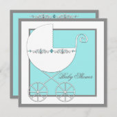 Blauwgroen Blue Carriage Baby shower Kaart (Voorkant / Achterkant)
