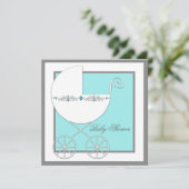 Blauwgroen Blue Carriage Baby shower Kaart (Staand voorkant)