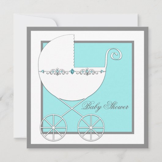 Blauwgroen Blue Carriage Baby shower Kaart (Voorkant)