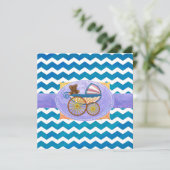 Blauwgroen Blue Chevron Baby shower Square Kaart (Staand voorkant)