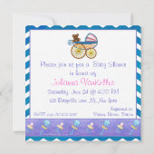 Blauwgroen Blue Chevron Baby shower Square Kaart (Achterkant)