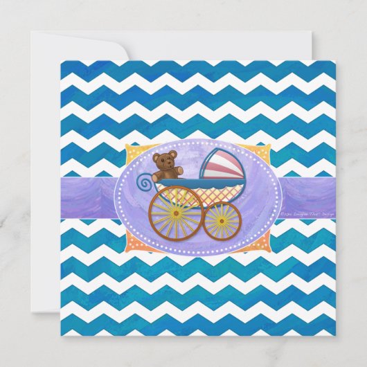Blauwgroen Blue Chevron Baby shower Square Kaart (Voorkant)