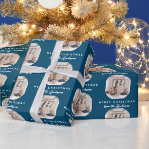 Blauwgroen Blue Chic Merry-kerstfamilienaam Foto Cadeaupapier