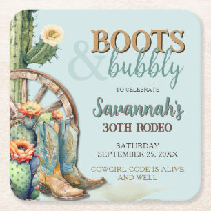 Blauwgroen Blue Country Rodeo Cowgirl Cactus Verja Kartonnen Onderzetters