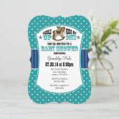 Blauwgroen Blue Cowboy Baby shower Invitation Kaart (Staand voorkant)