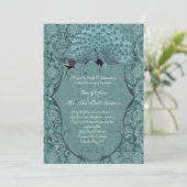 Blauwgroen Blue Damask  Peacock Wedding Kaart (Staand voorkant)