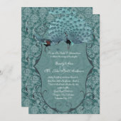 Blauwgroen Blue Damask  Peacock Wedding Kaart (Voorkant / Achterkant)