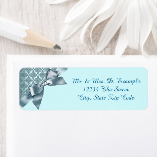 Blauwgroen Blue Damask Retouradreslabels Etiket (Insitu)