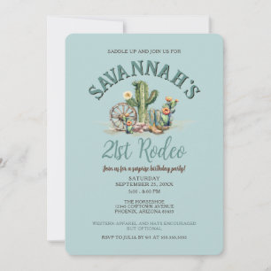 Blauwgroen Blue Desert Cowgirl Rodeo verjaardagsfe Kaart