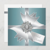 Blauwgroen Blue Diamond Bow Bridal Shower Uitnodig Kaart (Voorkant / Achterkant)