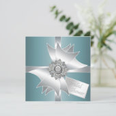 Blauwgroen Blue Diamond Bow Bridal Shower Uitnodig Kaart (Staand voorkant)