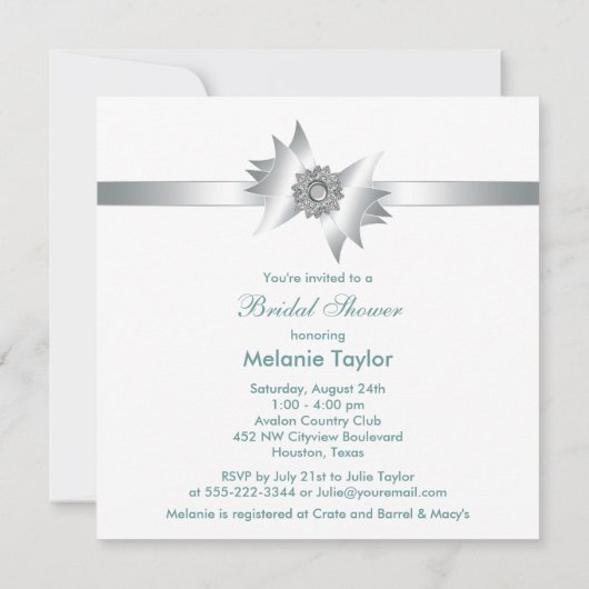 Blauwgroen Blue Diamond Bow Bridal Shower Uitnodig Kaart
