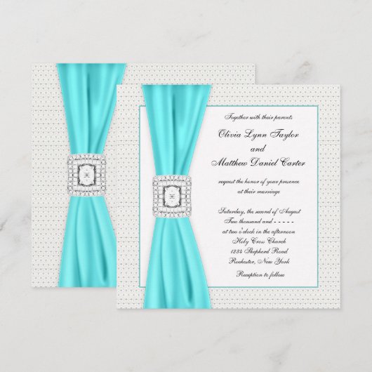 Blauwgroen Blue Diamond Ivory Wedding Kaart (Voorkant / Achterkant)