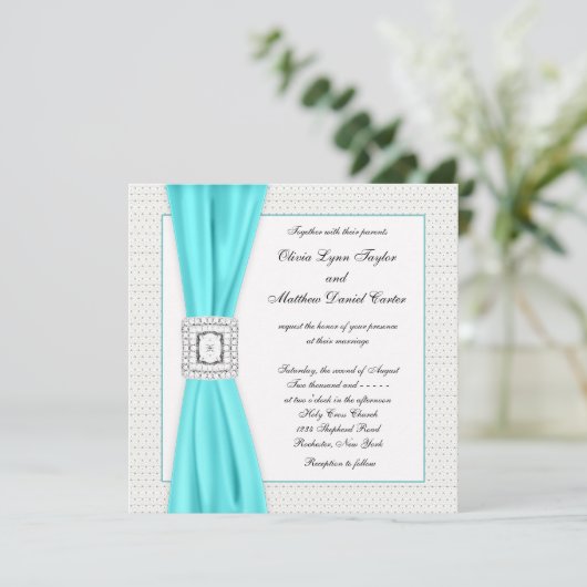 Blauwgroen Blue Diamond Ivory Wedding Kaart (Staand voorkant)