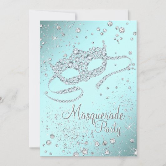 Blauwgroen Blue Diamond Mask Masquerade Party Kaart (Voorkant)
