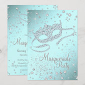 Blauwgroen Blue Diamond Mask Masquerade Party Kaart (Voorkant / Achterkant)