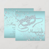 Blauwgroen Blue Diamond Mask Masquerade Party Kaart (Voorkant / Achterkant)