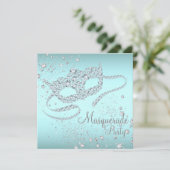 Blauwgroen Blue Diamond Mask Masquerade Party Kaart (Staand voorkant)