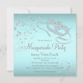 Blauwgroen Blue Diamond Mask Masquerade Party Kaart (Achterkant)