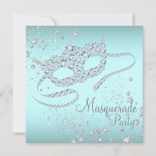 Blauwgroen Blue Diamond Mask Masquerade Party Kaart (Voorkant)