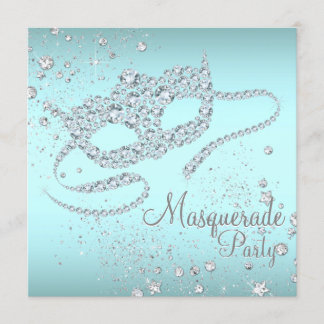 Blauwgroen Blue Diamond Mask Masquerade Party Kaart