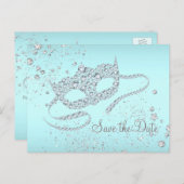 Blauwgroen Blue Diamond Masquerade Party Bewaar de Aankondigingskaart (Voorkant / Achterkant)