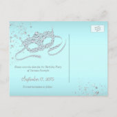 Blauwgroen Blue Diamond Masquerade Party Bewaar de Aankondigingskaart (Achterkant)