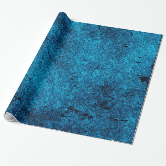 Blauwgroen Blue Distressed Gothic Damask Wrapping  Cadeaupapier (Uitgerold)