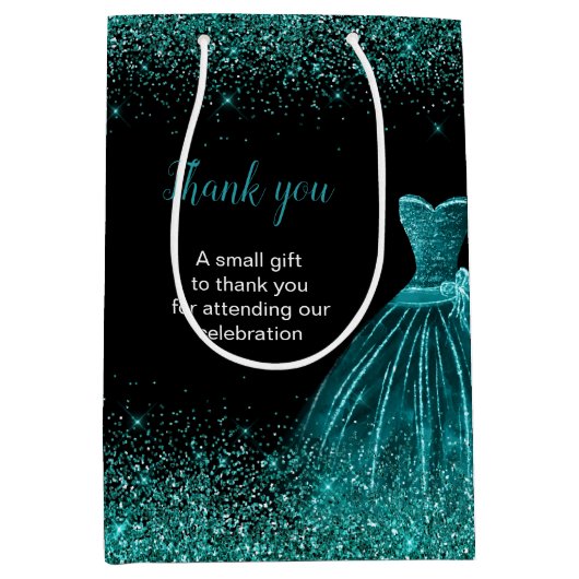 Blauwgroen Blue Dress Faux Glitter Sweet 16 Birthd Medium Cadeauzakje (Voorkant)