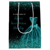 Blauwgroen Blue Dress Faux Glitter Sweet 16 Birthd Medium Cadeauzakje (Achterkant)