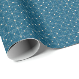 Blauwgroen Blue en Champagne Gold Geometrische Gif Cadeaupapier