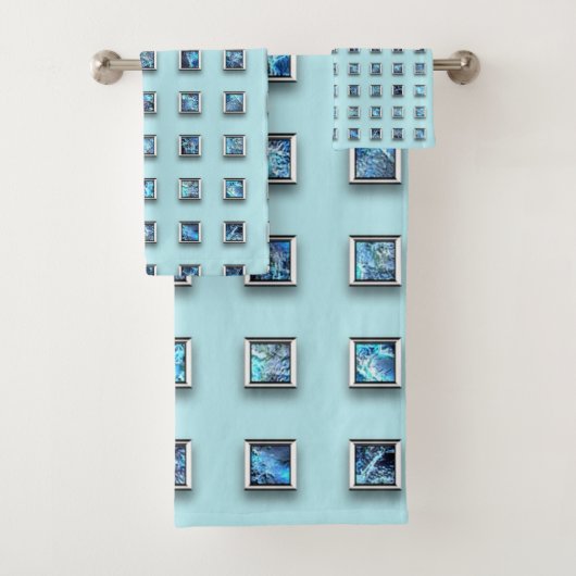 Blauwgroen Blue en Golden Gem Modern Bad Handdoek (Insitu)