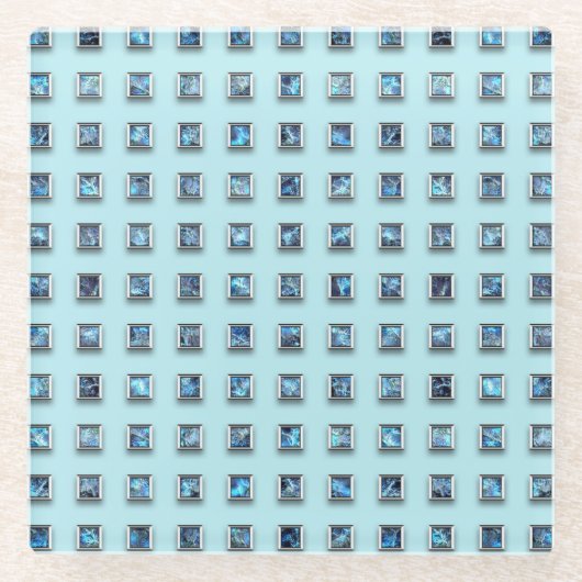 Blauwgroen Blue en Golden Gem Modern Glazen Onderzetter (Voorkant)