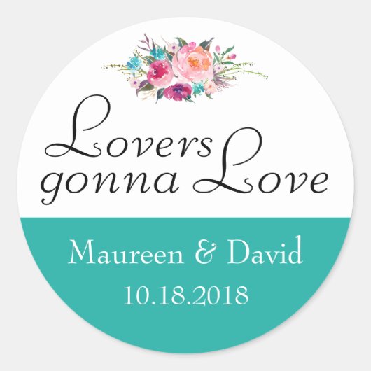 Blauwgroen Blue Floral Wedding Ronde Sticker (Voorkant)