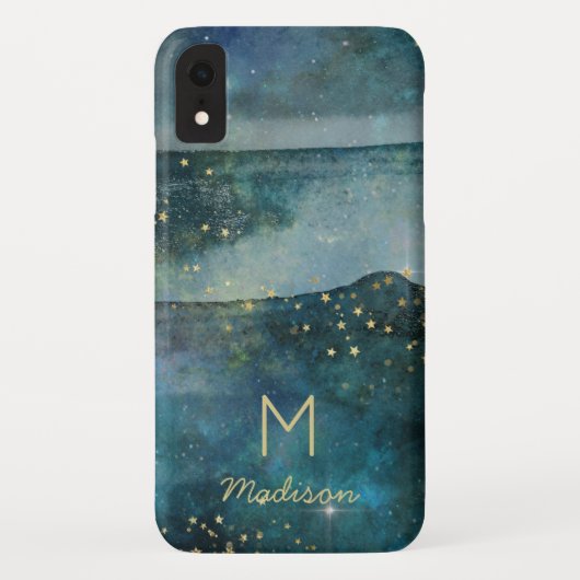 Blauwgroen Blue Galaxy Gold Stars Celestial Sky Mo Case-Mate iPhone Case (Achterkant)