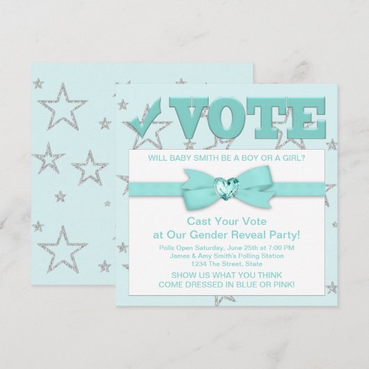 Blauwgroen Blue Gender Reveal-feestuitnodigingen Kaart (Voorkant / Achterkant)