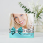 Blauwgroen Blue Girl Foto Afstuderen Aankondiging (Staand voorkant)
