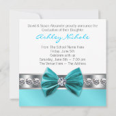 Blauwgroen Blue Girl Foto Afstuderen Aankondiging (Achterkant)