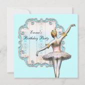 Blauwgroen Blue Girls Ballerina Verjaardagsfeest Kaart (Voorkant)
