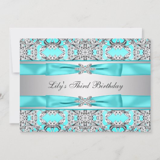 Blauwgroen Blue Girls Verjaardagsfeestje Uitnodigi Kaart (Voorkant)