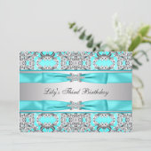 Blauwgroen Blue Girls Verjaardagsfeestje Uitnodigi Kaart (Staand voorkant)