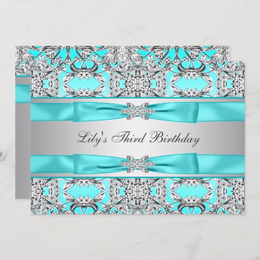 Blauwgroen Blue Girls Verjaardagsfeestje Uitnodigi Kaart (Voorkant / Achterkant)