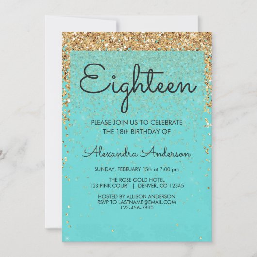 Blauwgroen Blue Girly Glitter Sparkle 18e verjaard Kaart (Voorkant)