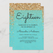 Blauwgroen Blue Girly Glitter Sparkle 18e verjaard Kaart (Voorkant / Achterkant)