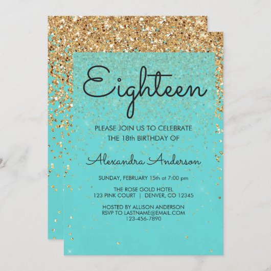 Blauwgroen Blue Girly Glitter Sparkle 18e verjaard Kaart (Voorkant / Achterkant)