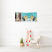 Blauwgroen Blue Glitter 100e verjaardag & ballonne Spandoek (Insitu)